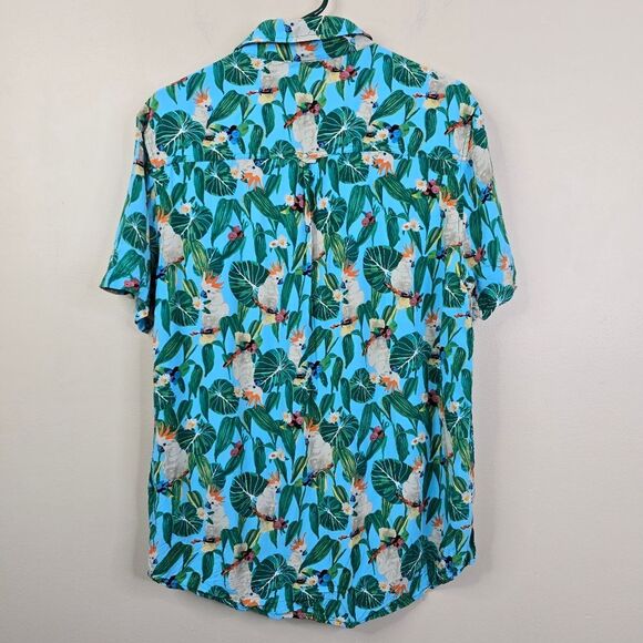 Cove Mens Short Sleeve Tropical Cockatoo Print Button Down Shirt Medium - Picture 2 of 6
